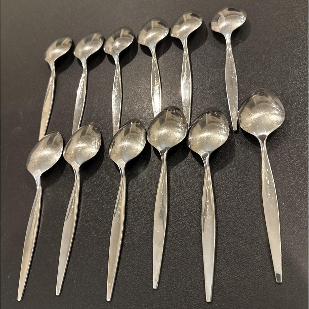Oneida Community Venetia Stainless Steel Soup Spoon Spoons Set Of 12 MCM Vintage - Picture 2 of 5